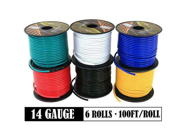 Gauge Flexible Copper Clad Aluminum Low Voltage Primary Wire 6 Color Set 100ft roll 600 ft Total for 12 Volt Automotive Trailer Harness Car Audio