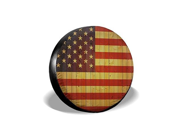 Spare Tire Cover American Flag Polyester Universal Sunscreen Corrosion Protection Wheel Covers for Trailer RV SUV Truck and Many Vehicles (14' 15'