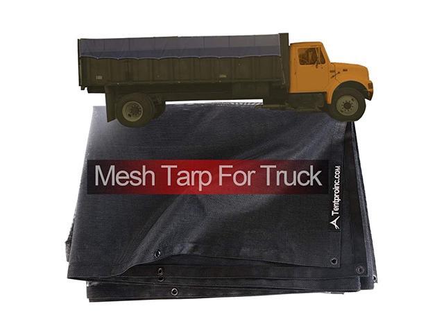 Truck Mesh Tarp 10 X 16 Black Heavy Duty Cover Reinforced Double Needle Stitch Webbing Ripping and Tearing Stop No Rust Thicker Brass Grommets 3
