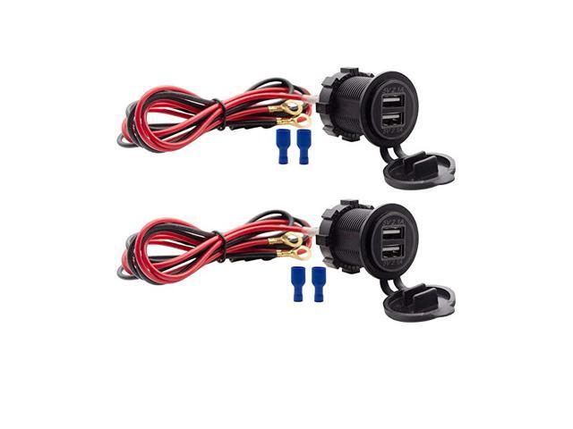 USB Charger Socket Waterproof Power Outlet 12V/24V 21A & 21A for Car Boat Marine RV Mobile Blue LED