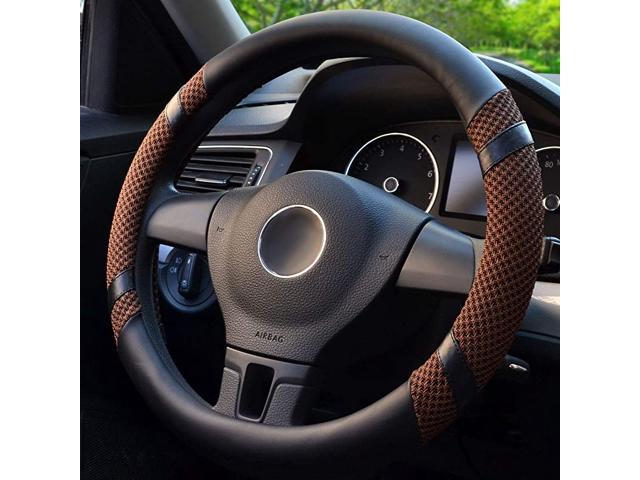 Wheel Cover Microfiber Leather and Viscose Breathable Anti-Slip Odorless Warm in Winter and Cool in Summer Universal 15 Inches (Brown)