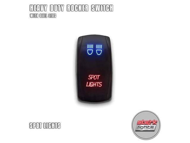 SPOT LIGHTS - Blue/Red - 5-PIN Laser Etched LED Rocker Switch Dual Light - 20A 12V ON/OFF