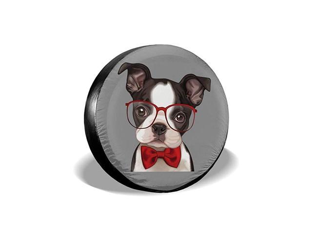 Boston Terrier Spare Tire Cover Polyester Waterproof Adjustable Universal Portable Wheel Covers Fits for Jeep Trailer RV SUV Truck Camper Travel