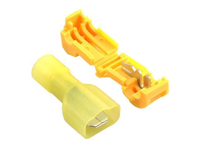 100 PCS SelfStripping TTap Electrical Connectors Wire Quickly Splice Connector and Insulated Male Quick Disconnect Terminals Yellow