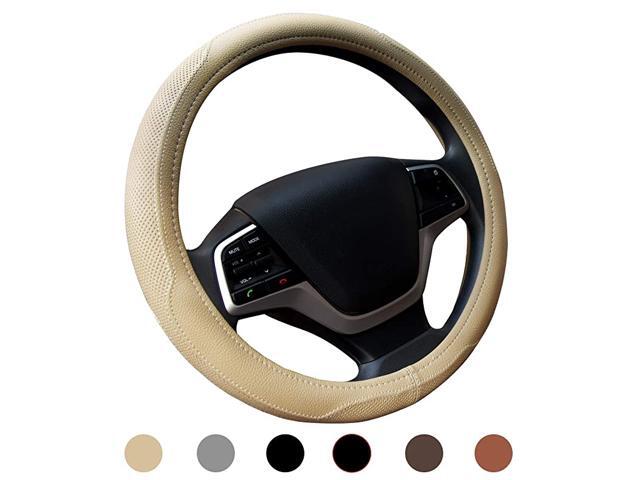 Microfiber Leather Car Steering Wheel Cover Universal 15 inch Breathable Anti Slip Auto Steering Wheel Covers (Beige)