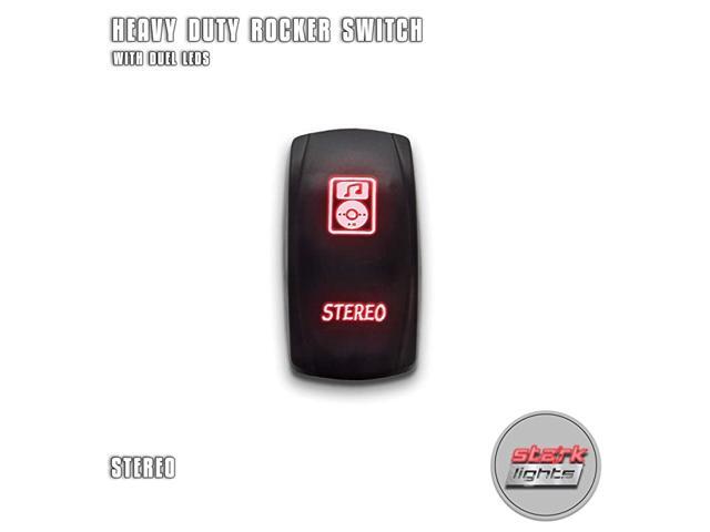 STEREO - Red - 5-PIN Laser Etched LED Rocker Switch Dual Light - 20A 12V ON/OFF