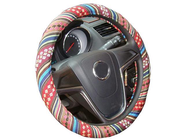 Small Ethnic Style Coarse Flax Cloth Automotive Steering Wheel Cover Anti Slip and Sweat Absorption Auto Car Wrap Cover (14