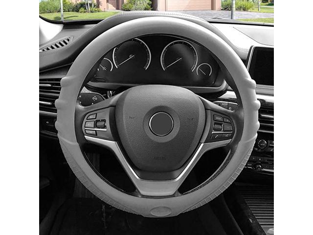 FH3003GRAY Gray Steering Wheel Cover (Silicone W Grip & Pattern Massaging grip Gray Color-Fit Most Car Truck Suv or Van)