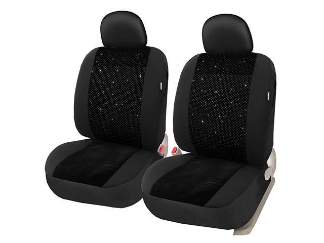 2pcs Black Front Auto Seat Covers with Airbag Blingbling Velvet Fabric Vehicle Seat Protector