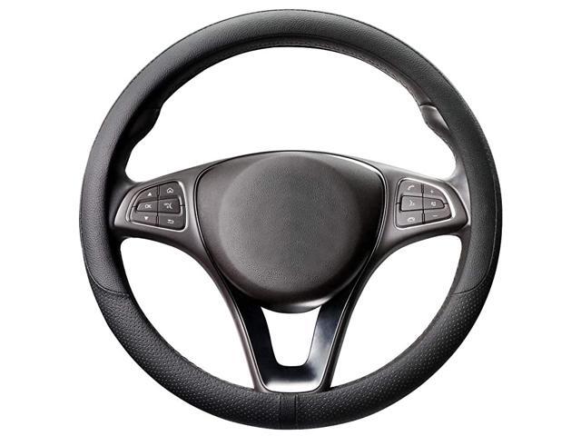 Breathable Steering Wheel Cover Microfiber Leather with Center Mark Design Universal Medium Size 14 1/2 - 15 Inch Gray and Black