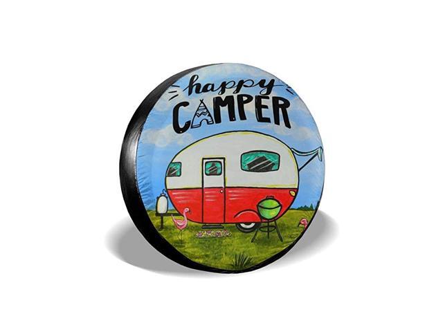 Spare Tire Cover Polyester Happy Camper Waterproof DustProof Universal Spare Wheel Tire Cover Fit for JeepTrailer RV SUV and Many Vehicle 14 15 16 17