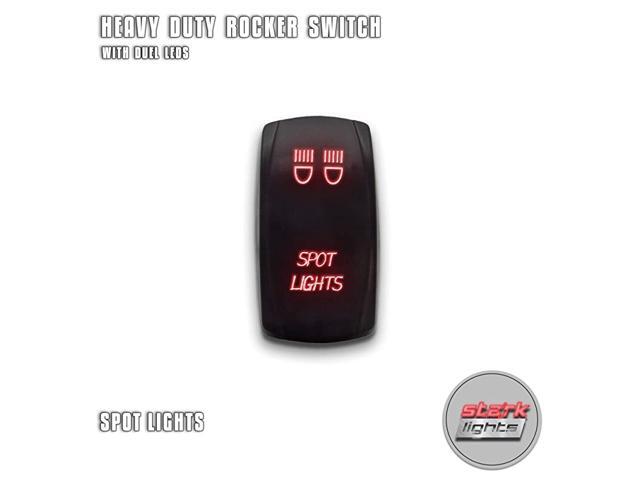 SPOT LIGHTS - Red - 5-PIN Laser Etched LED Rocker Switch Dual Light - 20A 12V ON/OFF