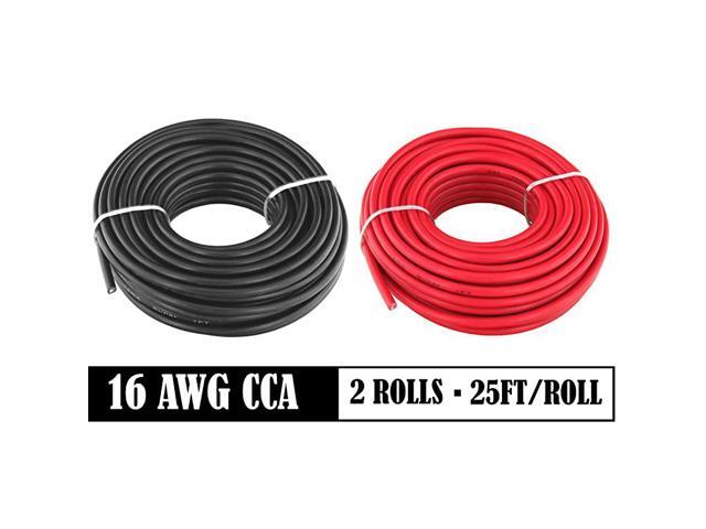 AWG True American Wire Ga CCA Copper Clad Aluminum Primary Wire 25 ft Red 25 ft Black Bundle For Car Audio Speaker Amplifier Remote Hook up Trailer