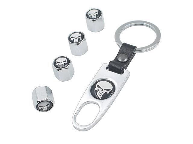 Universal Steel (4pcs) Car Tire Valve Stem Air Caps Cover + (1pcs) Keychain Basketball Cool Classic Fashion Silver