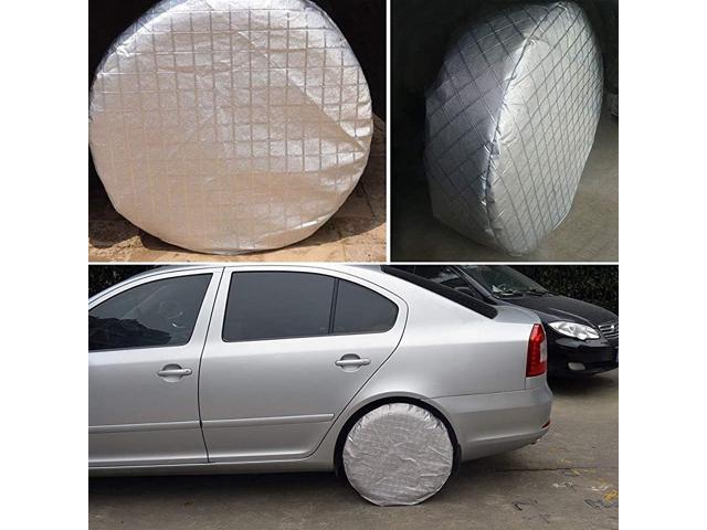Set of 4 Tire Covers- Tire Protectors RV Wheel Motorhome Wheel Covers Waterproof Aluminum Film Tire Sun Protectors Cotton Lining Tire Covers