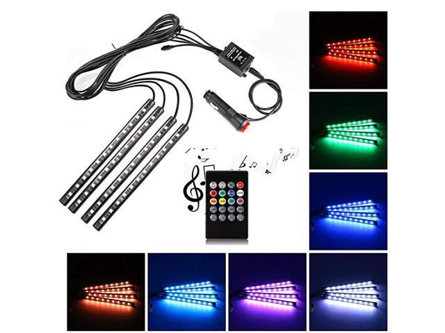 Car LED Strip Light 4 Pieces DC 12V Multicolor Car Interior Music Light LED Underdash Lighting Kit with Sound Active Function and Wireless Remote