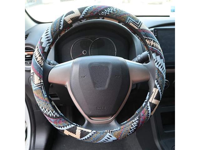 Car Steering Wheel Cover Coarse Flax Cloth Ethnic Style Universal 15 Inch Fit Anti-Slip Sweat-Absorbent (I#)