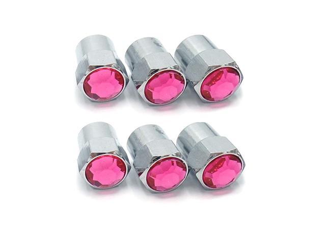 Crystal Rhinestone Bling Tire Valve Stem Caps - Chrome Air Cover fits Schrader Valves - Cool Car Motorcycle Truck or Bicycle Wheel Accessory