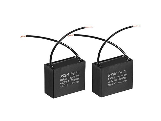 Ceiling Fan Capacitor CBB61 6uF 450V AC 2 Wires Metalized Polypropylene Film Capacitors 47x20x375mm for Water Pump Motor Generator Pack of 2