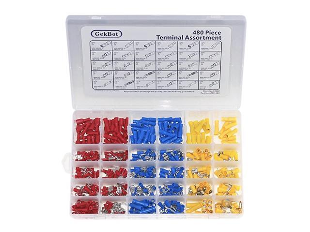 Wire Crimp Connectors 480pcs Electrical Automotive Wire Assortment Connector Kit Non Insulated Solderless Terminal Repair Lug Kit Spade Ring Butt