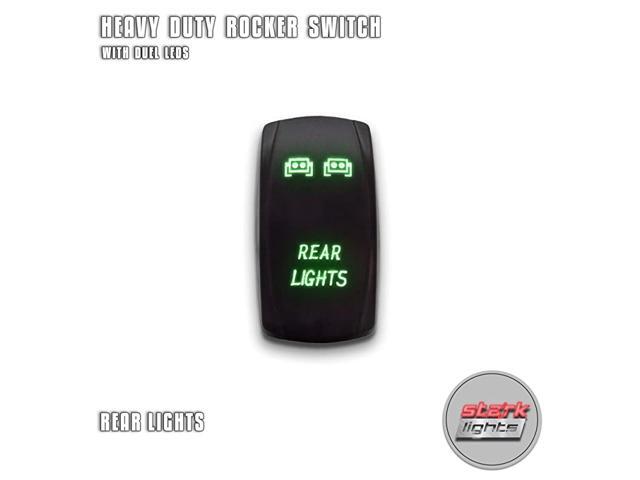 REAR LIGHTS - Green - 5-PIN Laser Etched LED Rocker Switch Dual Light - 20A 12V ON/OFF