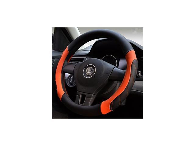 Top Leather Steering Wheel Cover Universal Fit Soft Breathable Steering Wheel Wrap (Orange1)