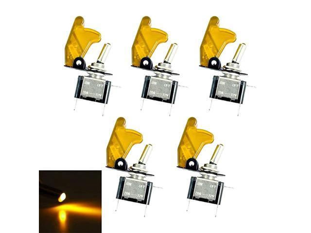 Car Yellow Cover Yellow LED Light Rokcer Toggle Switch SPST ON Off Pack of 5