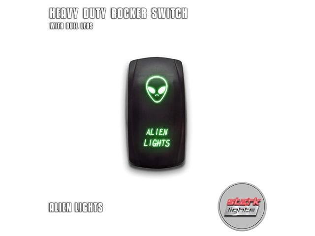 ALIEN LIGHTS - Green - 5-PIN Laser Etched LED Rocker Switch Dual Light - 20A 12V ON/OFF