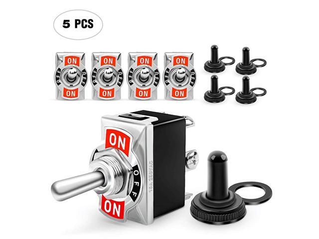 50098R 6Pin Heavy Duty Rocker Toggle 15A 250V 20A 125V DPDT 6 Pin ON/Off/ON Switch Metal Bat Waterproof Boot Cap Cover-5 Pack 2 Years Warranty