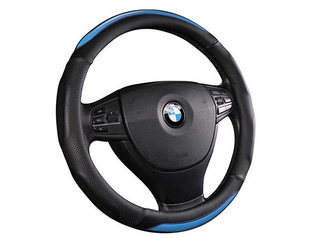 Car Steering Wheel Cover Microfiber Leather Universal 15 inch (Black Blue)