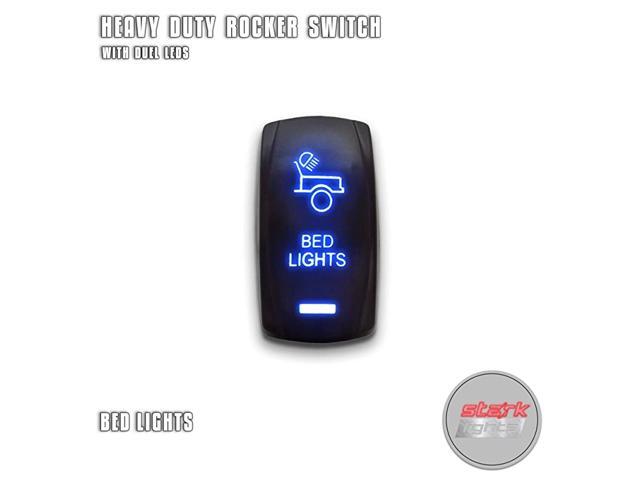 BED LIGHTS - Blue - 5-PIN Laser Etched LED Rocker Switch Dual Light - 20A 12V ON/OFF