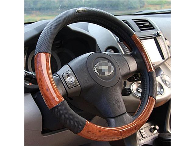 Top Leather Steering Wheel Cover Universal Fit Soft Breathable Steering Wheel Wrap (Wood 1)
