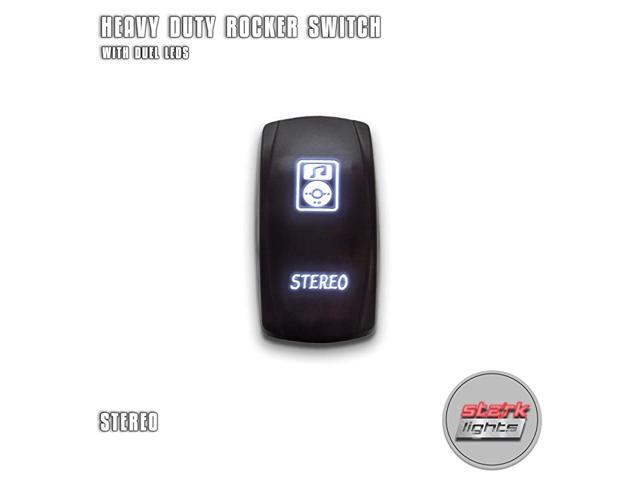 STEREO - White - 5-PIN Laser Etched LED Rocker Switch Dual Light - 20A 12V ON/OFF