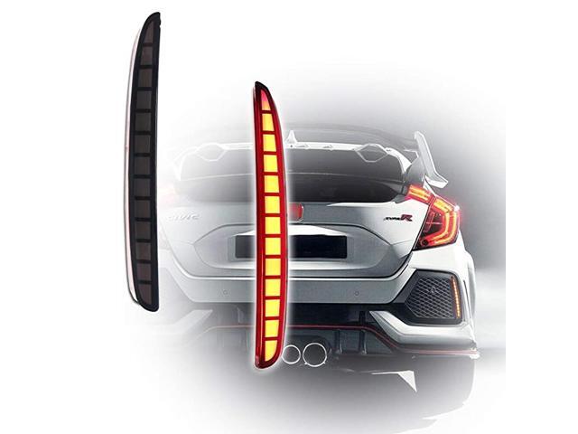 Smoked Lens Full LED Bumper Reflector Lights Tail Brake Rear Fog Lamps For 2017-up Honda Civic