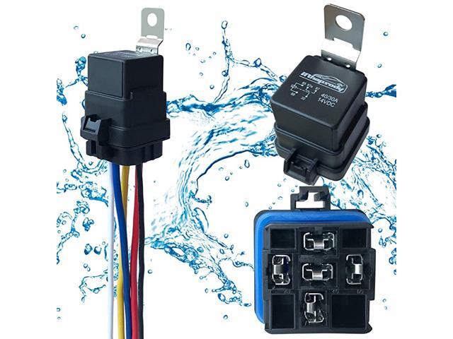 Pack 40/30 AMP 2 V DC Waterproof Relay and Harness - Heavy Duty 2 AWG Tinned Copper Wires 5-PIN SPDT Bosch Style Automotive Relay