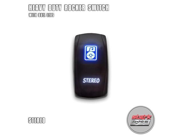 STEREO - Blue/White - 5-PIN Laser Etched LED Rocker Switch Dual Light - 20A 12V ON/OFF