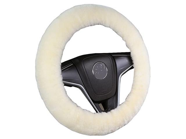 Car Stretch-on Steering Wheel Cover Soft Australian Natural Sheepskin Luxurious Wool Vehicle Non-slip Wheel Cushion Protector Available for 35cm-43cm