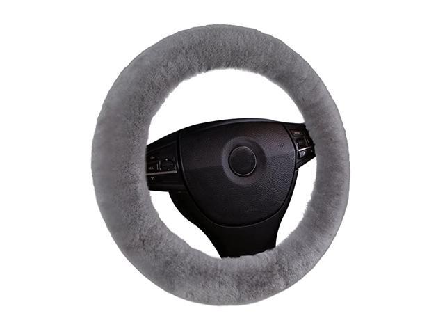 Wool Car Steering Wheel Cover Soft Fluffy Natural Sheepskin Luxurious Wool Vehicle Non-Slip Wheel Cushion Protector Universal Fit for 15 inch