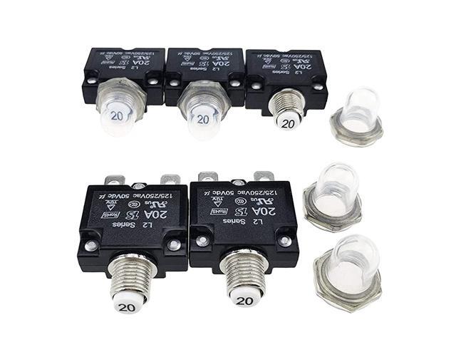 5pcs Push Button Rese20A CircuiBreakers with Quick ConnecTerminals Waterproof Button DC50V AC125-250V