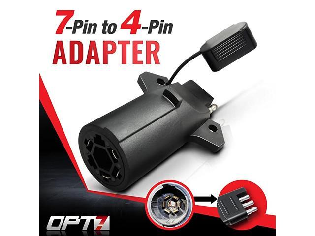 Weatherproof 7 Way Flat Blade to 4 Way Pin Adapter wSecure Tab for Trailer Tow Hitch and Redline Tailgate LED