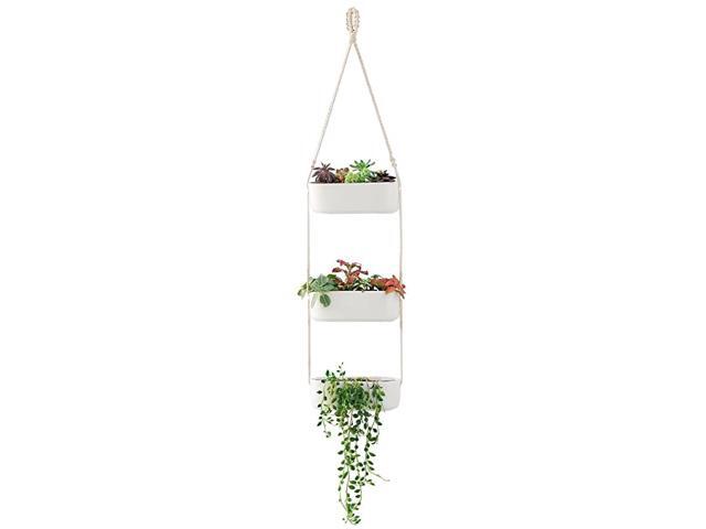 Ceramic Hanging Planter 3 Tier Indoor Wall Plant Holder for Succulent Herb Air Plant Live or Faux Plants Modern Vertical Garden Rectangular