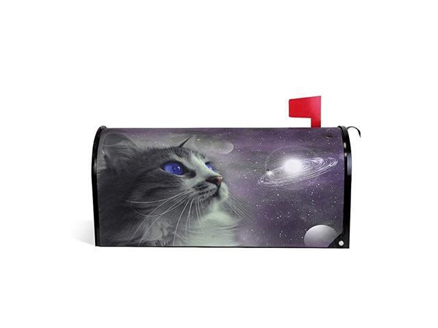Magnetic Mailbox Covers Blue Eyes Cat in Space Galaxy Universe Letter Box Cover Colorful Painting Graden Outdoor Decorations208x18 Inch Standard