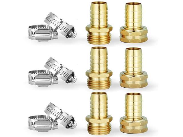 Brass Garden Hose Repair Connector with Clamps3 PCs Male +3PCs Female Hose ReplacementFits All 34Inch Garden Hose