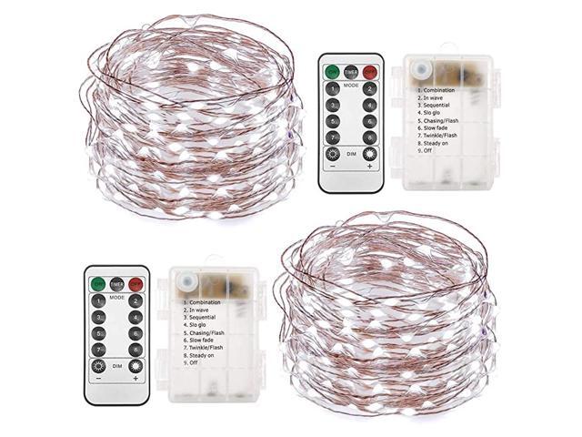 2 Set Christmas Fairy Lights Battery Operated 33ft 100 Led String Lights Remote Control Timer String Lights 8 Modes Firefly Lights for Garden Party