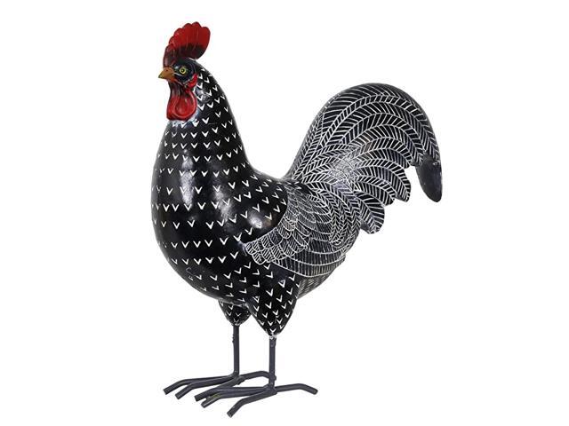 White Rooster Garden Statue wBlack Acrylic Abstract Design HandPainted Rooster Statue Rooster Figurine Rooster Resin Statue Country Rustic Rooster