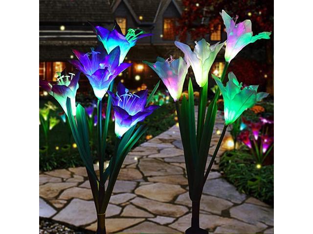 Solar Lights Decorative LED Flowers Pack of 2 Solar Lilies Patio Décor Purple amp White Solar Powered Garden Decoration Lights Backyard Lighting