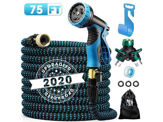 2020 Upgrade 75FT Expandable Garden Hose Water Hose with 9Function HighPressure Spray Nozzle Heavy Duty Flexible Hose 34quot Solid Brass Fittings