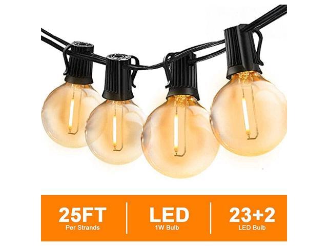 Globe String Lights Outdoor25FT Led Patio Lights with 23pcs E12 Socket 25Pcs G40 1W Clear Glass Bulbs String for Cafe Bistro Backyard Garden