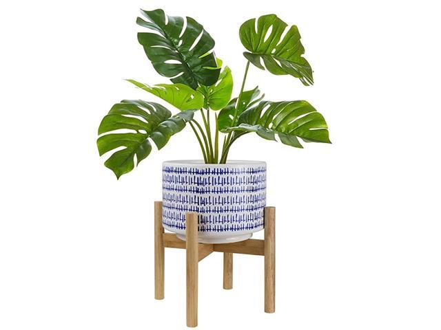 Ceramic Plant Pot with Stand 94 Inch Modern Cylinder Indoor Planter with Drainage Hole for Snake Plants Fiddle Fig Tree Artificial Plants Blue amp