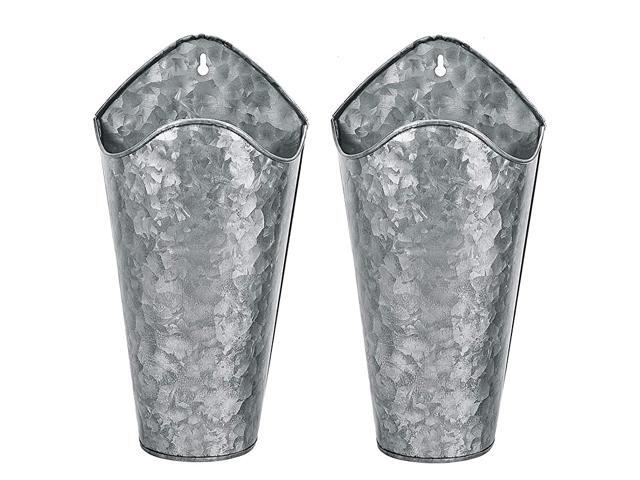 Set of 2 Galvanized Metal Wall Planter Farmhouse Wall Decor Style Hanging Wall Vase Planters for Succulents or Herbs Indoor or Outdoor